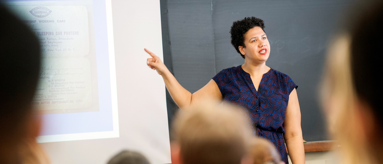 Professor Ashley Howard instructs a classroom full of African American Studies students.